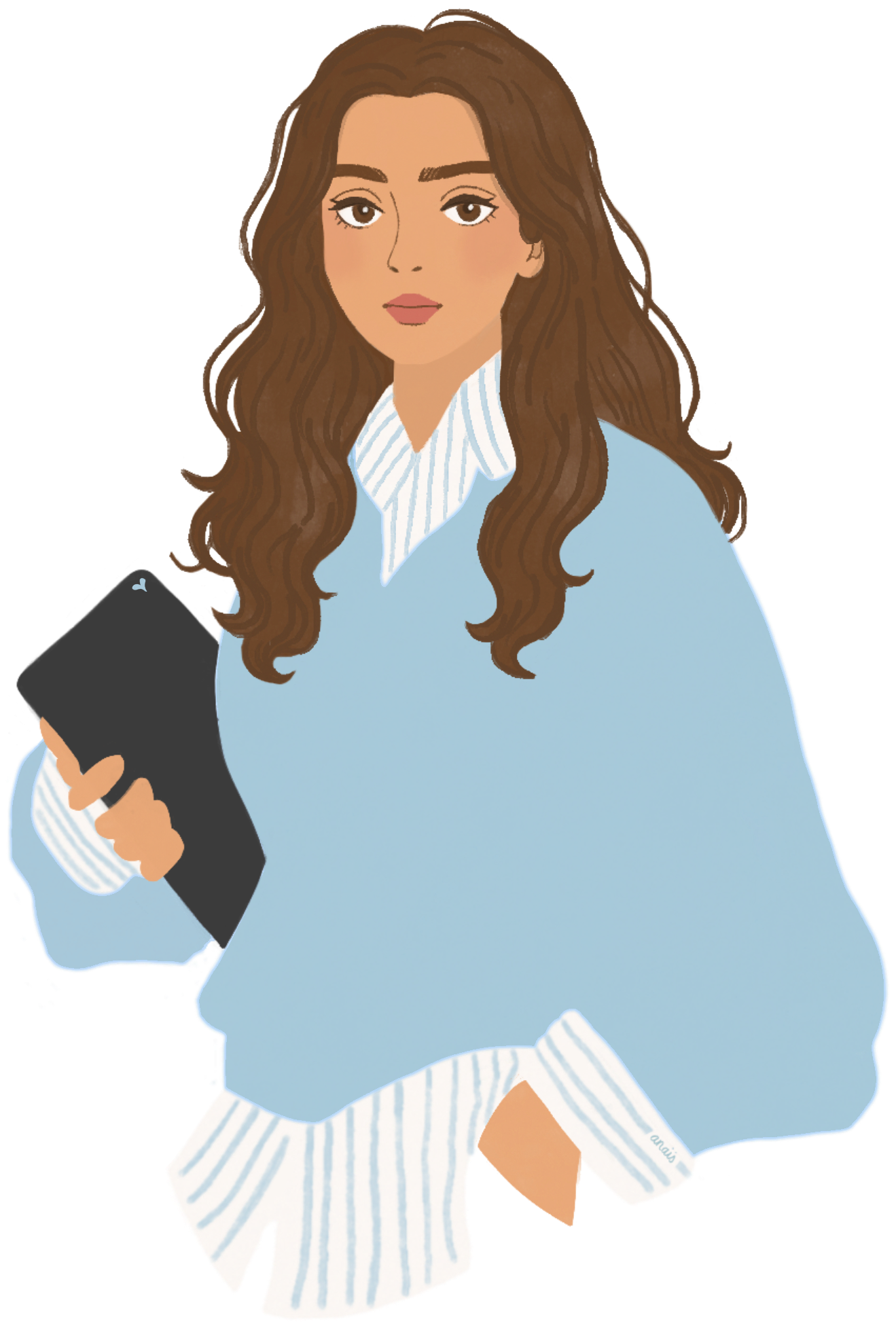 Illustration de Anaïs la fondratrice de Parsemée, elle tient une tablette de développement commercial